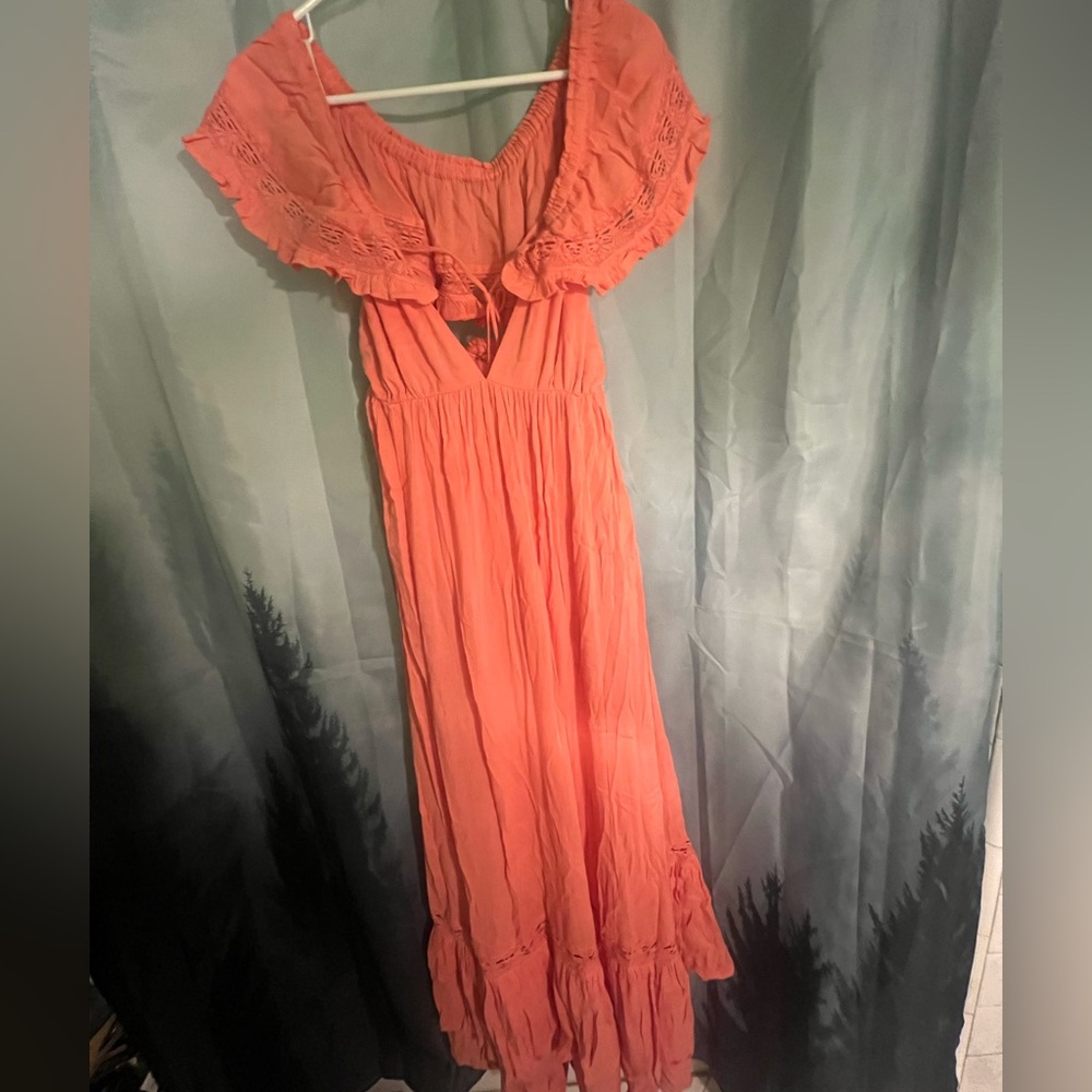 Free People Moonlight Ocean Open Back Ruffle Romantic Off Shoulder Maxi Dress - Picture 6 of 7